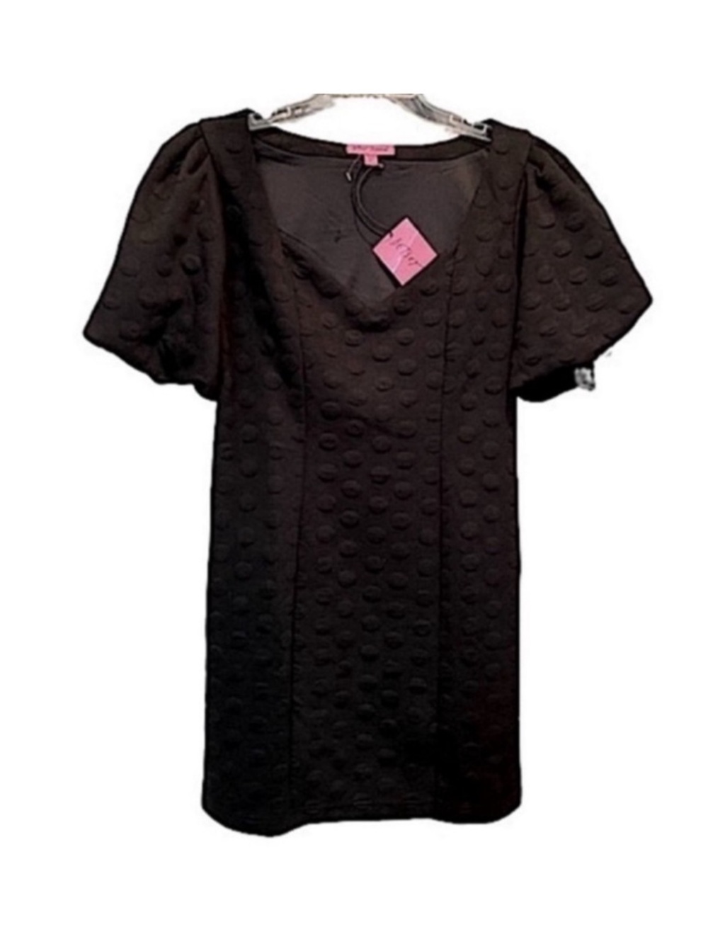 NEW Betsy Johnson Black Sweetheart Neckline Dress Puff Sleeve Jacquard Size XL